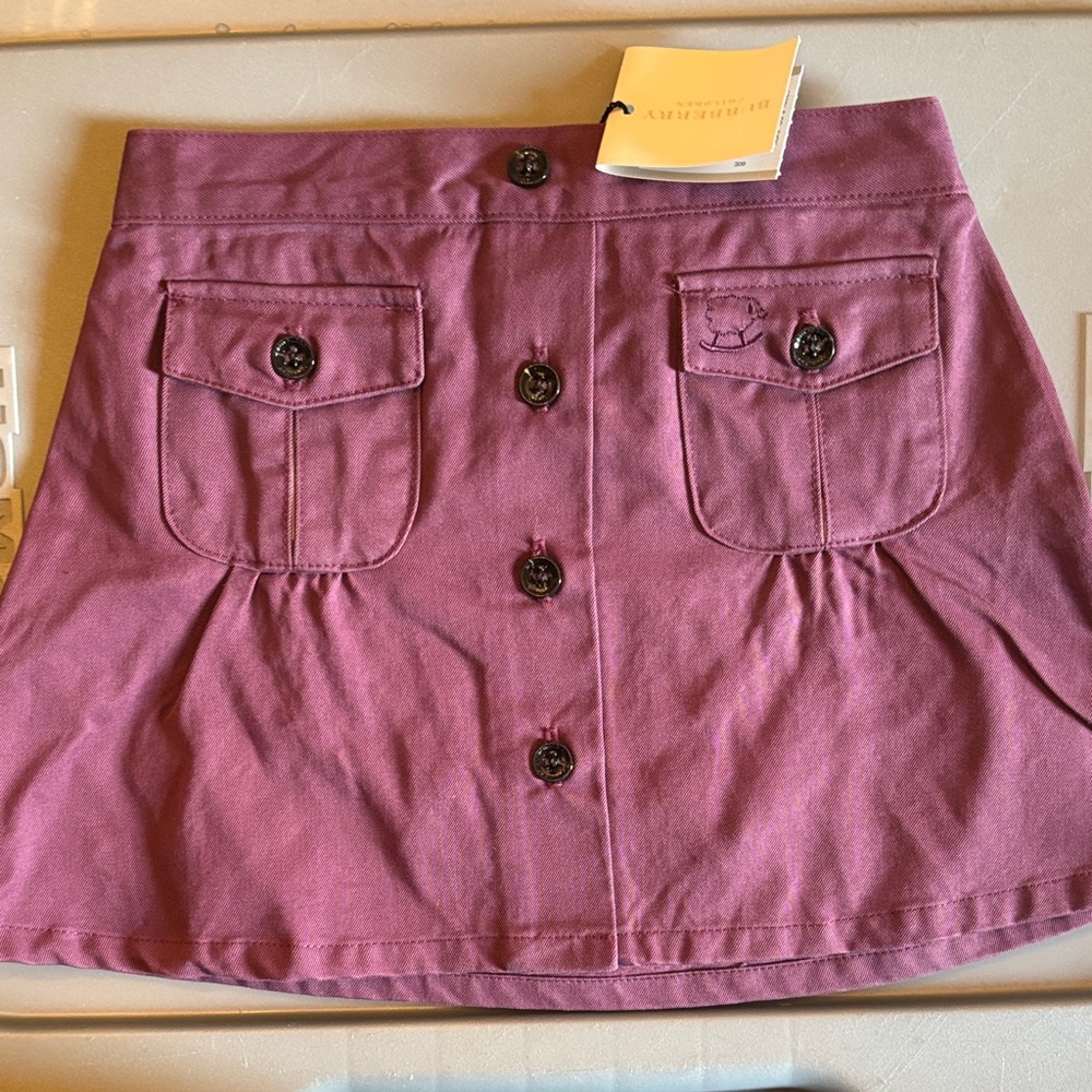 Burberry Plum Button-Front Mini Skirt